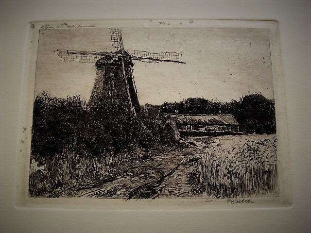 Henri Koetser - Sfeervolle Droge naald Ets "Molen en graanveld" gesigneerd. kopen? Bied vanaf 1!