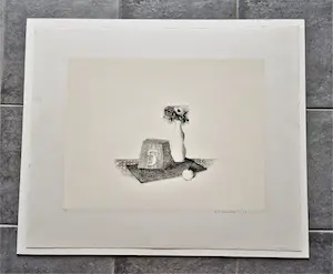 Metten Koornstra - 1972 - karakteristieke & grote Litho "stilleven met vaasje en kers" gesigneerd kopen? Bied vanaf 1!