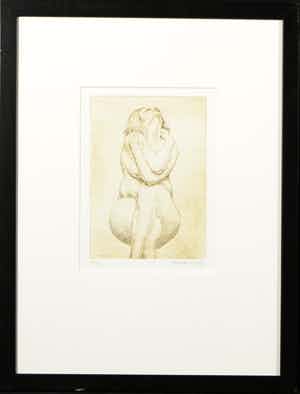 Herman Gordijn - Ets, Z.T. Zittende vrouw - Ingelijst verkocht voor € 100!