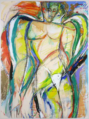 Paul de Lussanet - Gemengde techniek op papier, Staand naakt - Ingelijst (Groot) kopen? Bied vanaf 800!