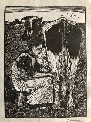 Jan Mankes - Houtsnede Koemelkster kopen? Bied vanaf 250!