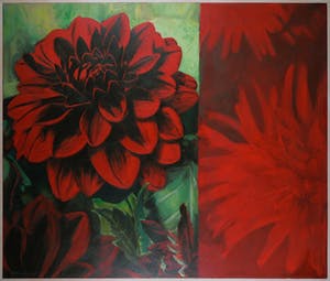 Marieke Thomassen - Acryl op doek, Rode dahlia's - Ingelijst (Zeer groot) kopen? Bied vanaf 100!