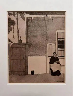 Jan Mankes - Originele Heliogravure Breiend Vrouwtje 1923 kopen? Bied vanaf 115!