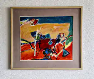 Wil van Leeuwen - Grote expressionistische gouache - "Boemerang" - fraai ingelijst - gesigneerd verkauft für € 59!