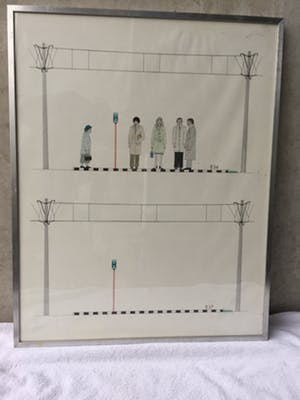 Ben Pollé - Tramhalte - Tekening (58 x 46 cm) 1975 kopen? Bied vanaf 1!