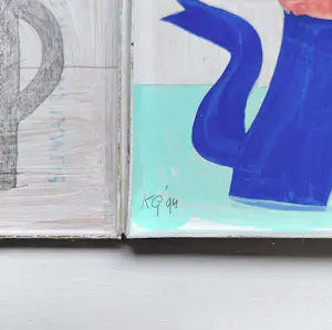 Klaas Gubbels - Ketel met hart, gemengde techniek op sigarendoos (netjes ingelijst) kopen? Bied vanaf 1295!