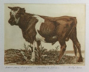 Han van Hagen - Dubbele kleurets/aquatint met koeien | Potter's Stier & Melkunieprent II kopen? Bied vanaf 59!