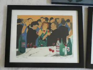 Willy Belinfante - 2 Ingelijste kleurenetsen , “Party” en “Bridge” , + een gesigneerd boek kopen? Bied vanaf 100!