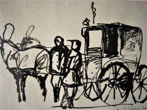 Niet of onleesbaar gesigneerd - Leuke OostIndische Inkt tekening "de PostKoets" gesigneerd kopen? Bied vanaf 10!