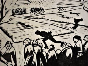 Hendrik van der Horst - UNIEK GRAFIEK! Grote Sport-Linosnede "de barre Elfstedentocht 1963" kopen? Bied vanaf 10!