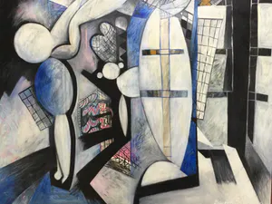 Eva van der Vaart - van Steenbergen - figuratief olieverfschilderij in houten lijst (Groot!) kopen? Bied vanaf 135!