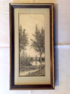 Frans Maas - Beek en Donk - Potloodtekening, Ingelijst verkocht voor € 35!