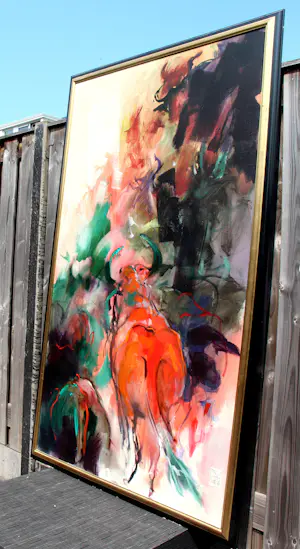 Marli Hommel - Acrylverf op doek: Compositie met stier - 1994 kopen? Bied vanaf 1250!