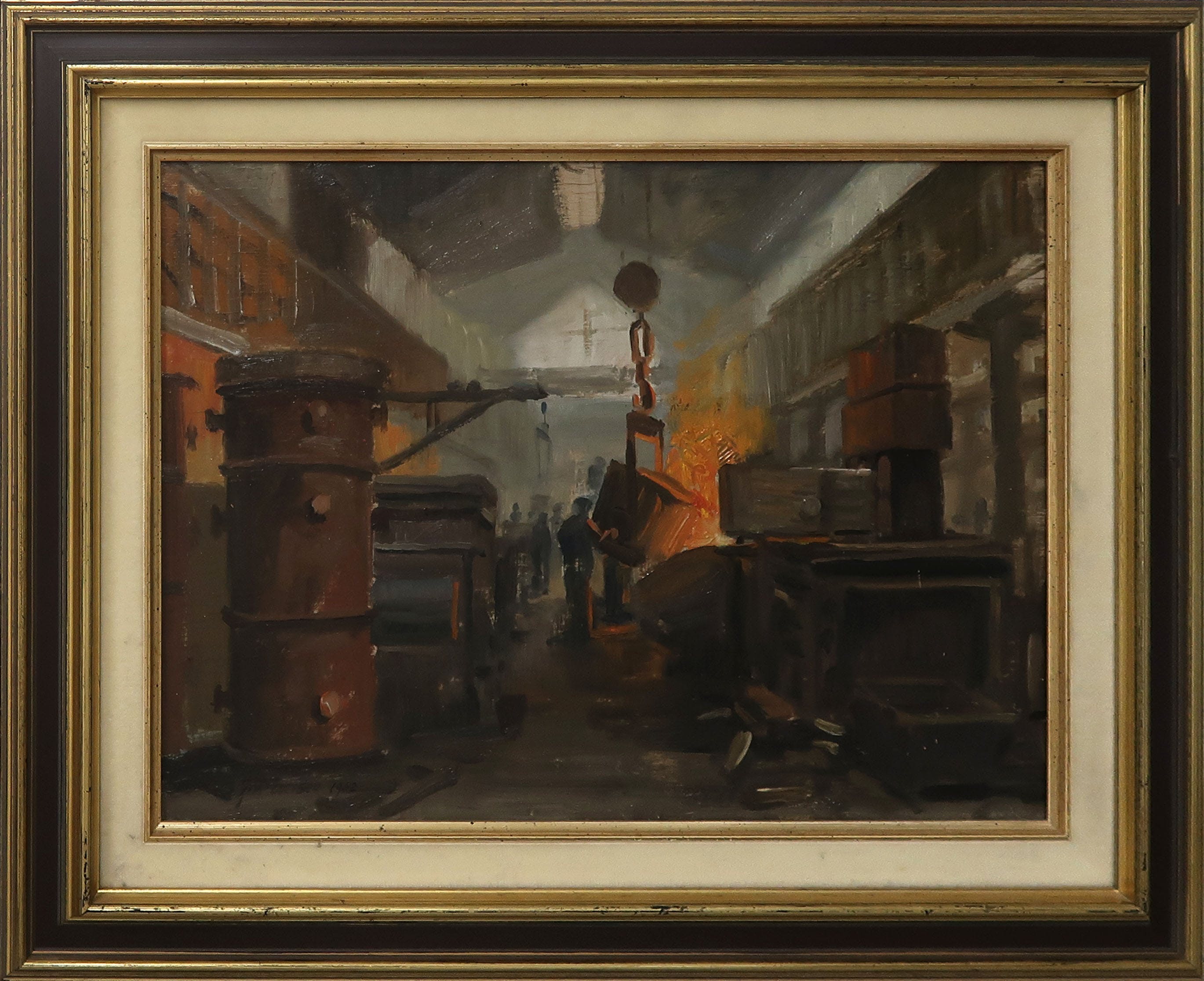 Jan Eversen - Olieverf op paneel, Studie Gieterij Stork Hengelo - Ingelijst kopen? Bied vanaf 300!