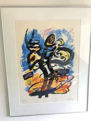 Kees Salentijn - Litho zonder titel - ingelijst met passe partout verkocht voor € 30!