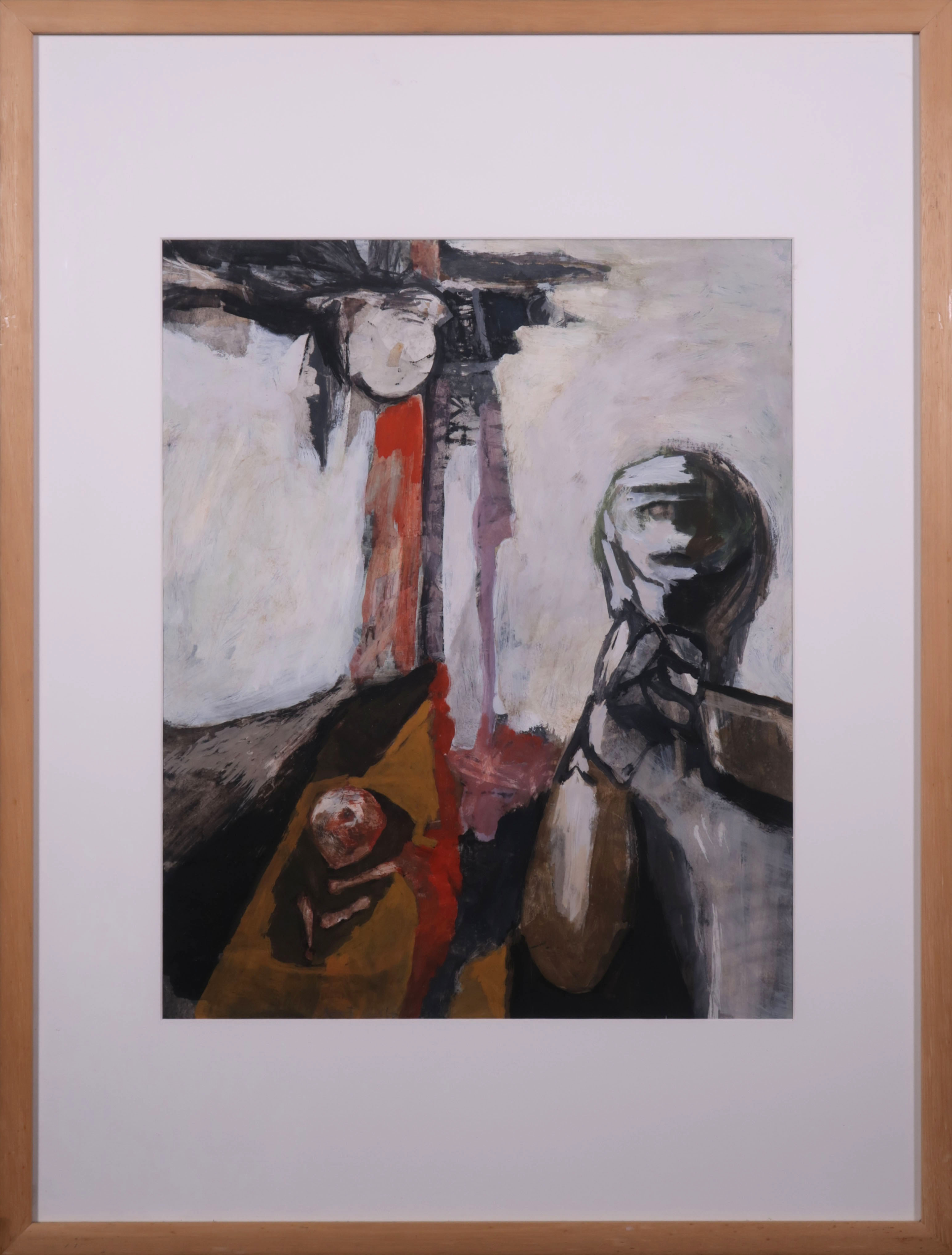 Aart Roos - Gouache op papier, Golgotha - Ingelijst verkocht voor € 50!