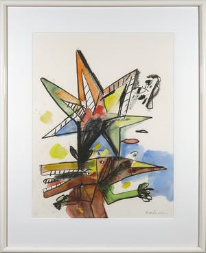 Anton Martineau - Grote tekening met figuren in gemengde techniek - Ingelijst (Groot) kopen? Bied vanaf 1!