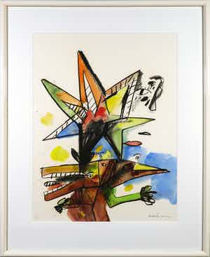 Anton Martineau - Grote tekening met figuren in gemengde techniek - Ingelijst (Groot) verkocht voor € 1!