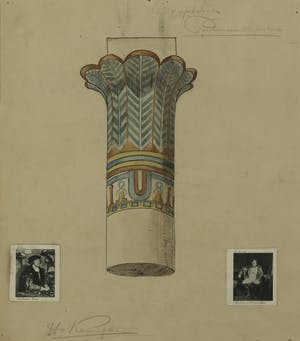 Hendrik van Kempen - Gemengde techniek op papier, Egyptisch palmenkapiteel - Ingelijst kopen? Bied vanaf 35!