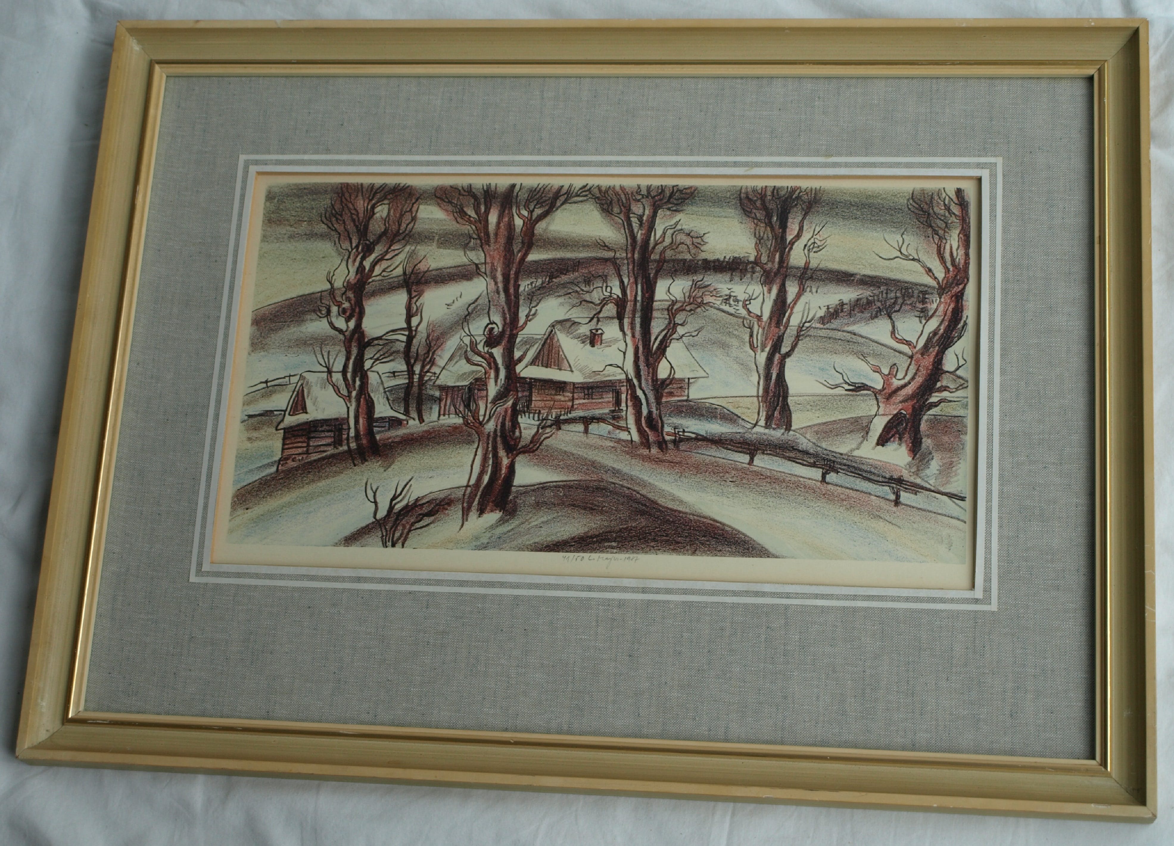 Luděk Majer - Litho, Winterlandschap 1 – gesigneerd & ingelijst – nr 41/50 - 1987 kopen? Bied vanaf 1!