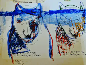 Raimundo Figueroa - Grote bewerkte Lithografie en Collage - oplage 75 - gesigneerd kopen? Bied vanaf 70!