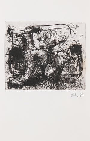 Asger Jorn - Ets en droge naald op handgeschept Japon, Friedhof der Maulwürfe - Ingelijst kopen? Bied vanaf 1!