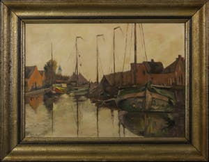 Riek Heesen - Olieverf op doek, Havengezicht - Ingelijst kopen? Bied vanaf 1!