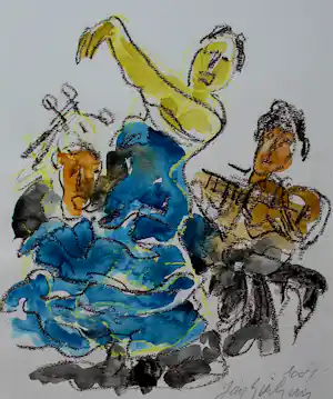 Jan Sierhuis - Aquarel: Flamenco - 2007 kopen? Bied vanaf 195!