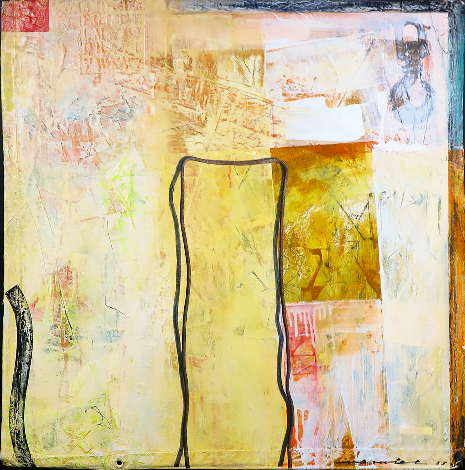 Jos Verwiel - Acryl en collage op doek bevestigd op hout, Ondacron 6 (met ophangsysteem) verkocht voor € 35!