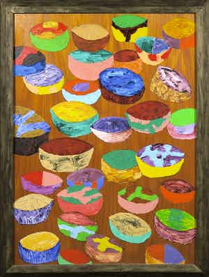 Bob Negryn - Acryl op paneel, Kommetjes - Ingelijst (Groot) verkocht voor € 150!