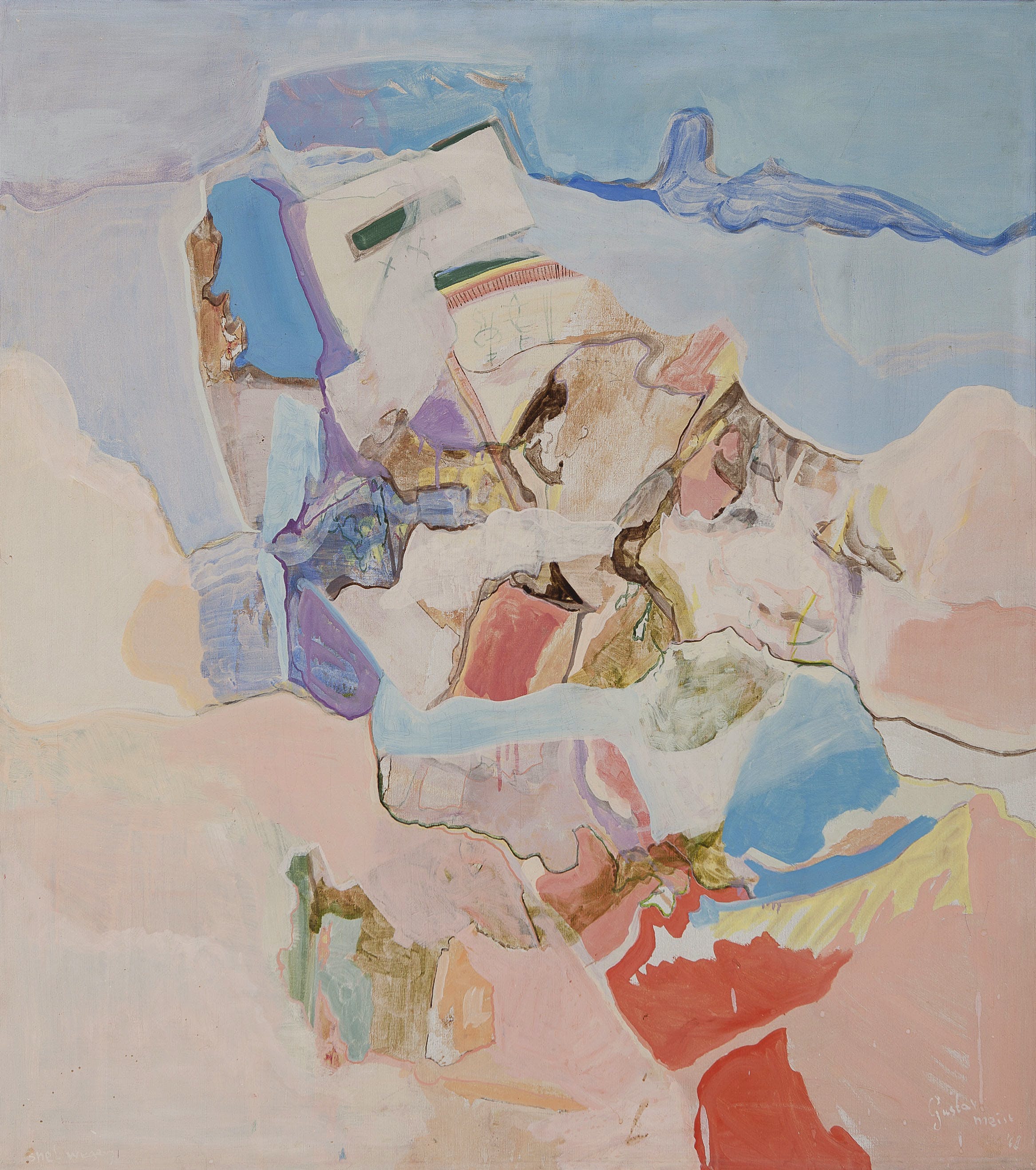 Gustav Meist - Snelwegen - Potlood, acrylverf en olieverf op doek - BKR Amsterdam - 1968  kopen? Bied vanaf 10!