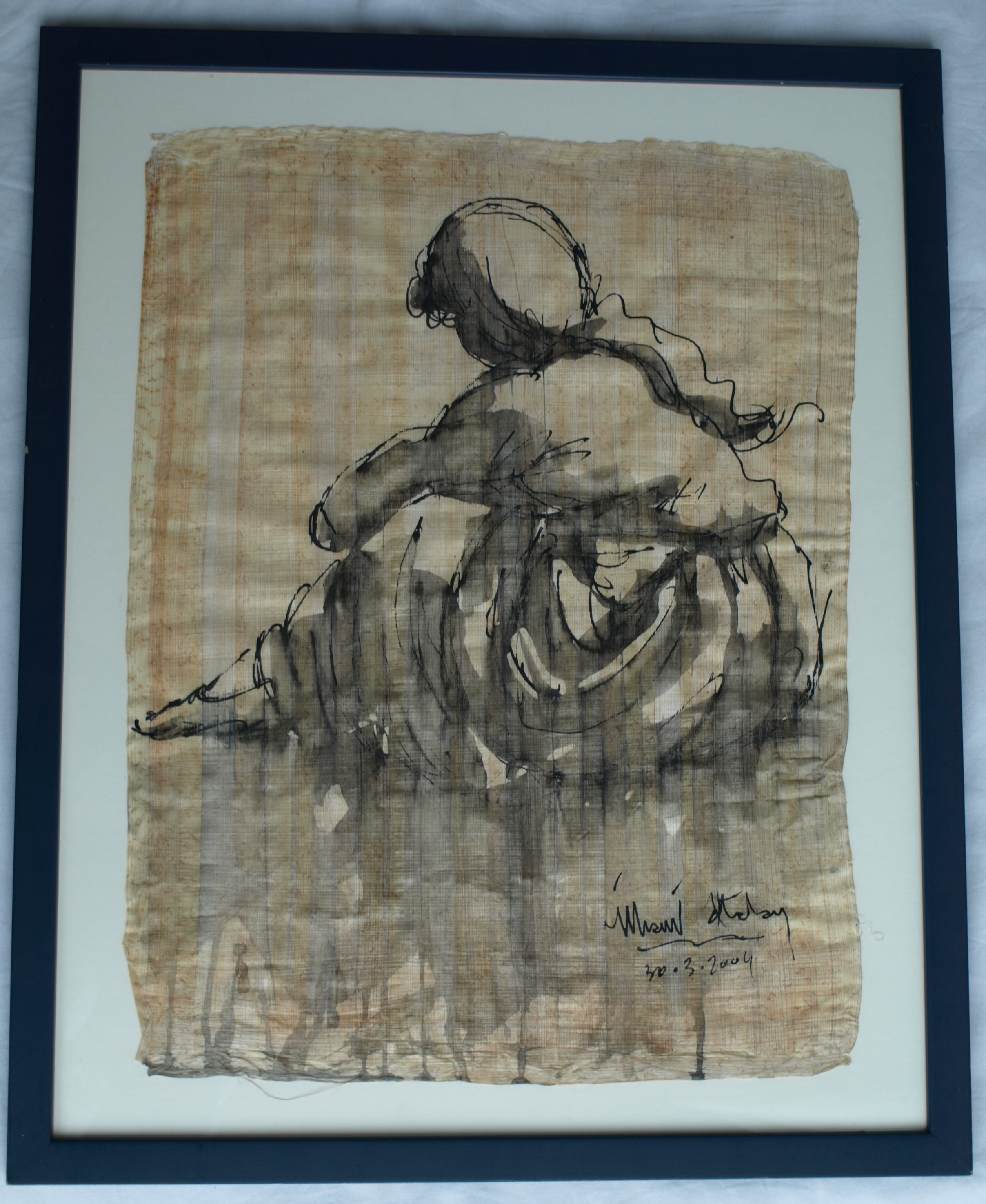 Niet of onleesbaar gesigneerd - Oost-Indische inkt, op zijde? , Portret meisje - gesigneerd & ingelijst - 2004 kopen? Bied vanaf 1!