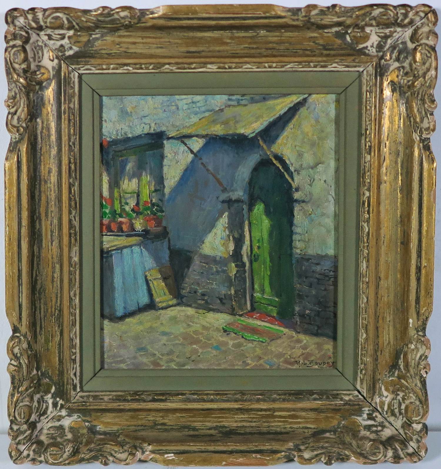 Robert Boudry - Olieverf op board, De bijlengang te Antwerpen - Ingelijst verkocht voor € 80!