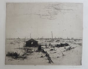 Jan Poortenaar - In de polder met stadsgezicht op de achtergrond. kopen? Bied vanaf 15!