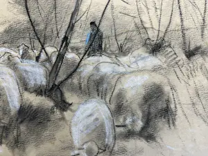 Anton Mauve (sr.) - Schapenherder met kudde schapen in winters landschap tussen bomen kopen? Bied vanaf 320!