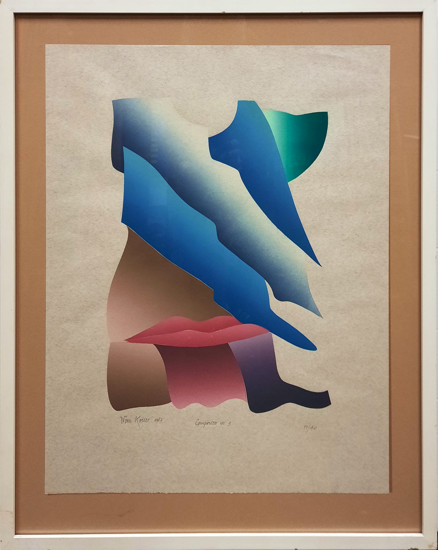 Wim Koster - sjabloondruk - Compositie III 11/40 - INGELIJST - 201B verkocht voor € 50!