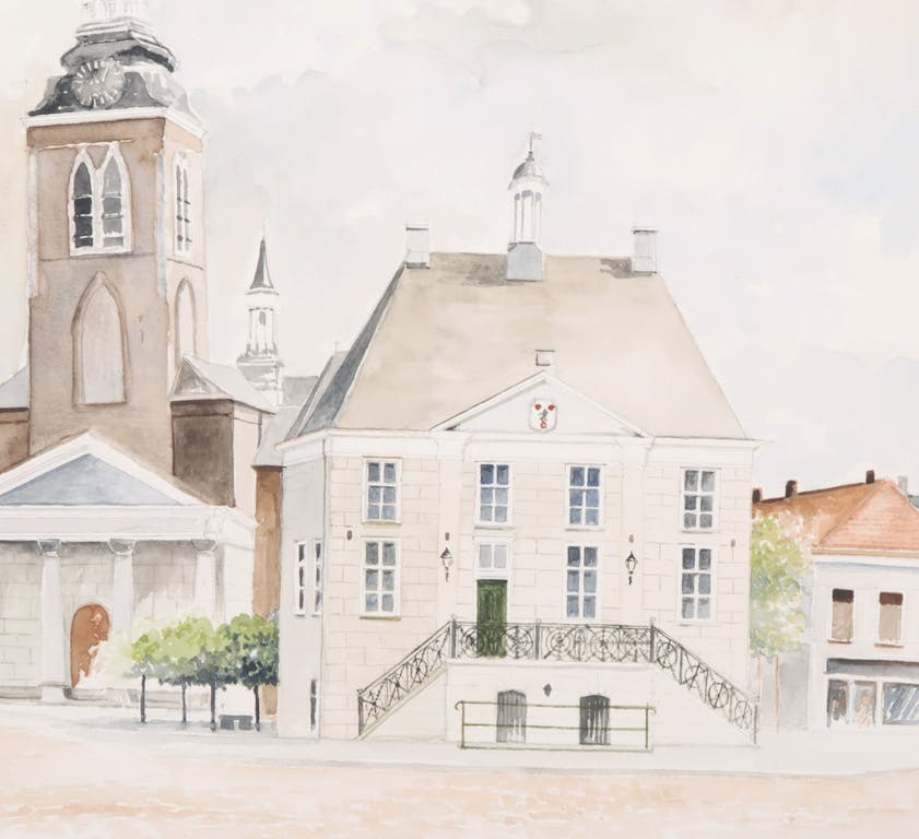 Michiel Laernoes - Michiel Laernoes: Aquarel, De oude markt te Roosendaal kopen? Bied vanaf 20!