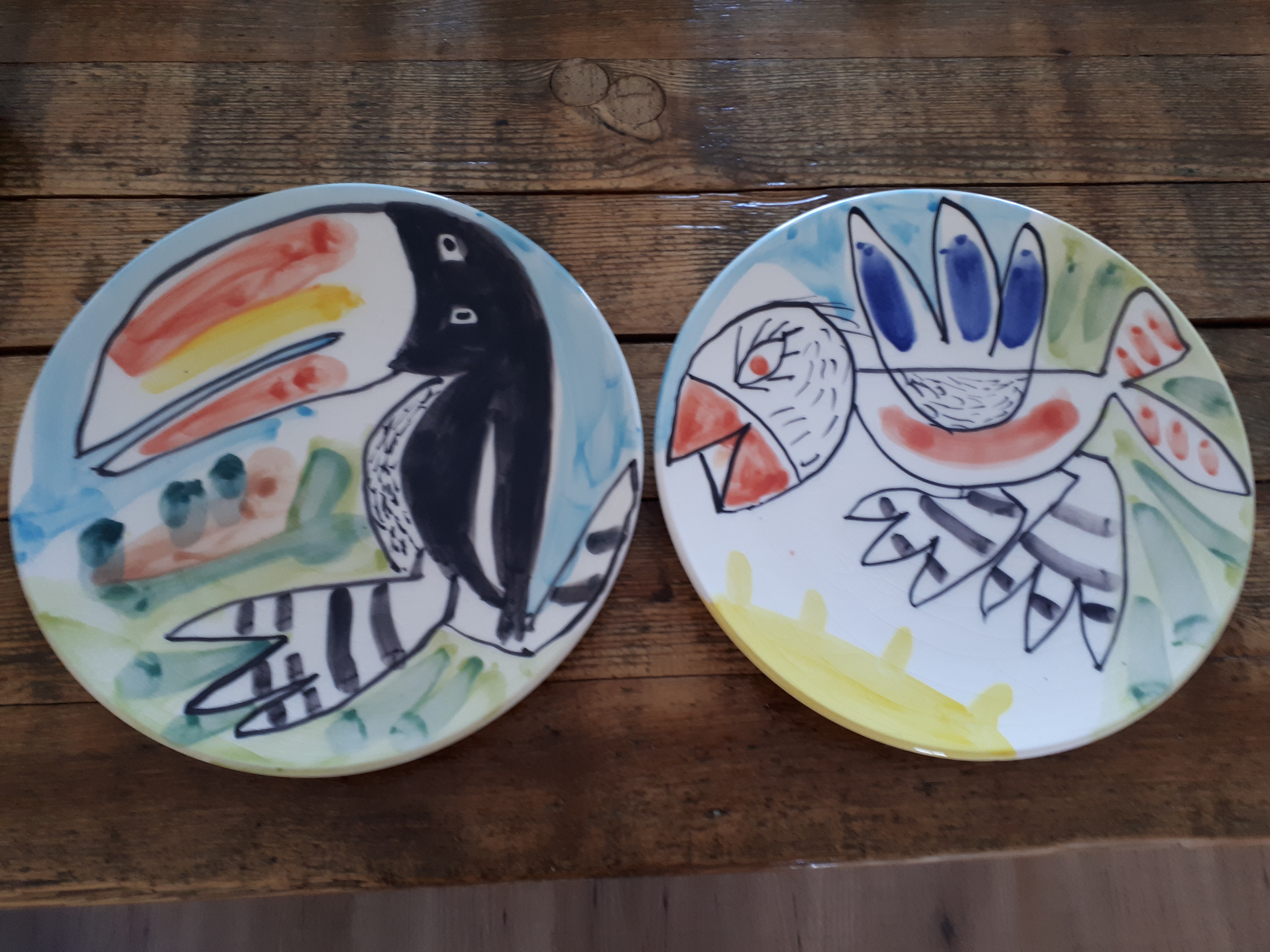 Niet of onleesbaar gesigneerd - 2 borden met vogelmotief -> zie foto's kopen? Bied vanaf 1!