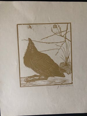 Jan Mankes - Houtsnede kleine kraai kijkend naar mugje - Gesigneerd - 1918 kopen? Bied vanaf 425!