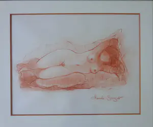 Claude Sauzet - LIGGENDE NAAKTE VROUW / ORIGINEEL WERK / 68x82cm / KADER / SIG kopen? Bied vanaf 40!
