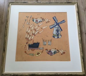 Ellen van Toor - het water van Delft | kleurenets met gemengde techniek kopen? Bied vanaf 65!