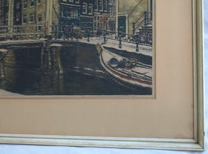 Cornelis Brandenburg - Ets, Groenburgwal Amsterdam in de winter – in originele lijst - groot kopen? Bied vanaf 100!