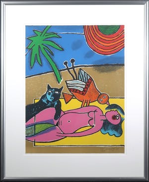 Corneille - Zeefdruk, Vrouw op eiland - Ingelijst kopen? Bied vanaf 180!