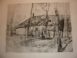 Frans Hens - Ets, Landschap met boerderij. kopen? Bied vanaf 25!