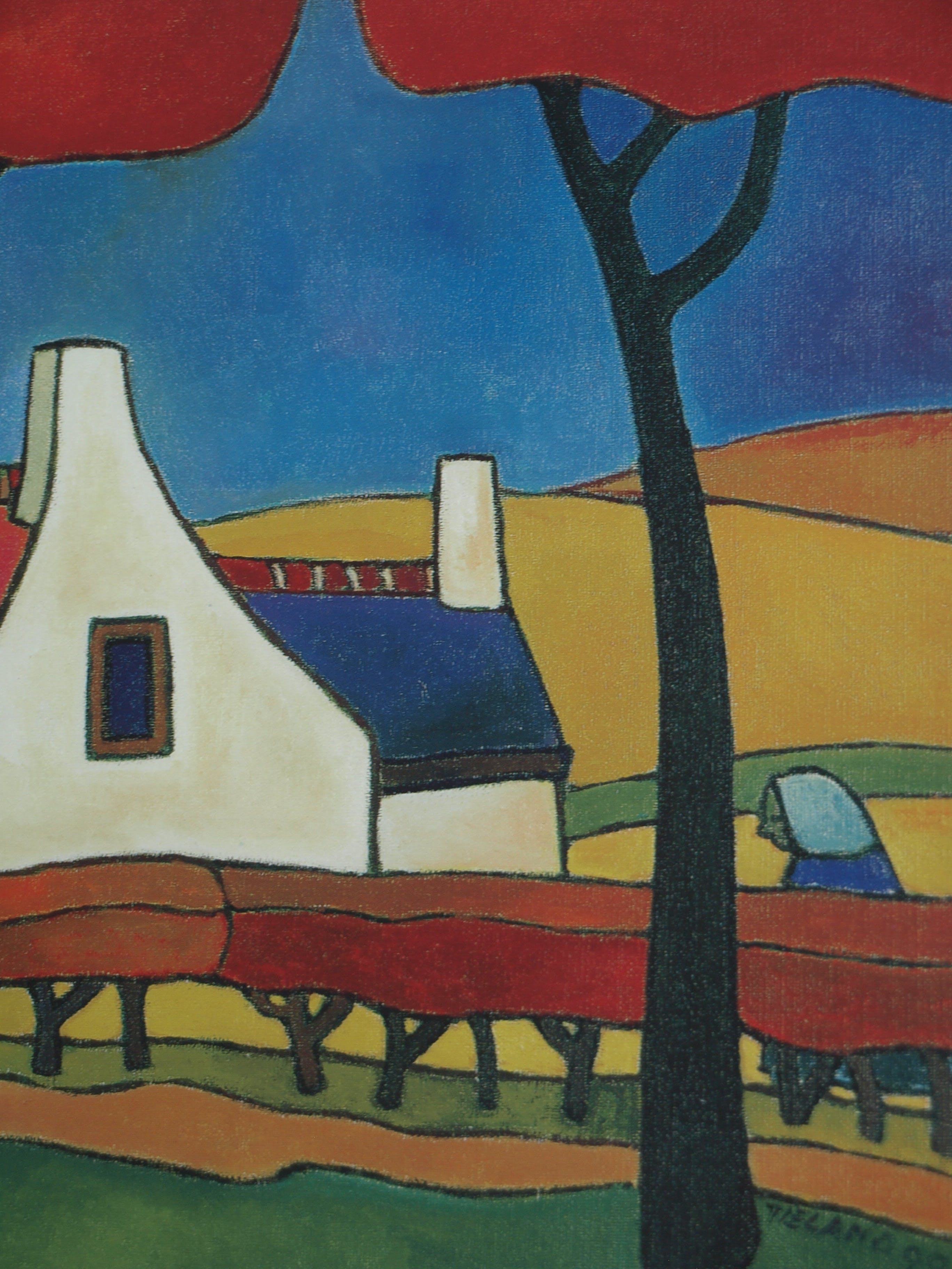 Toon Tieland - Handgesigneerde prent , “Rode bomen” - ingelijst – ca 1990 kopen? Bied vanaf 1!