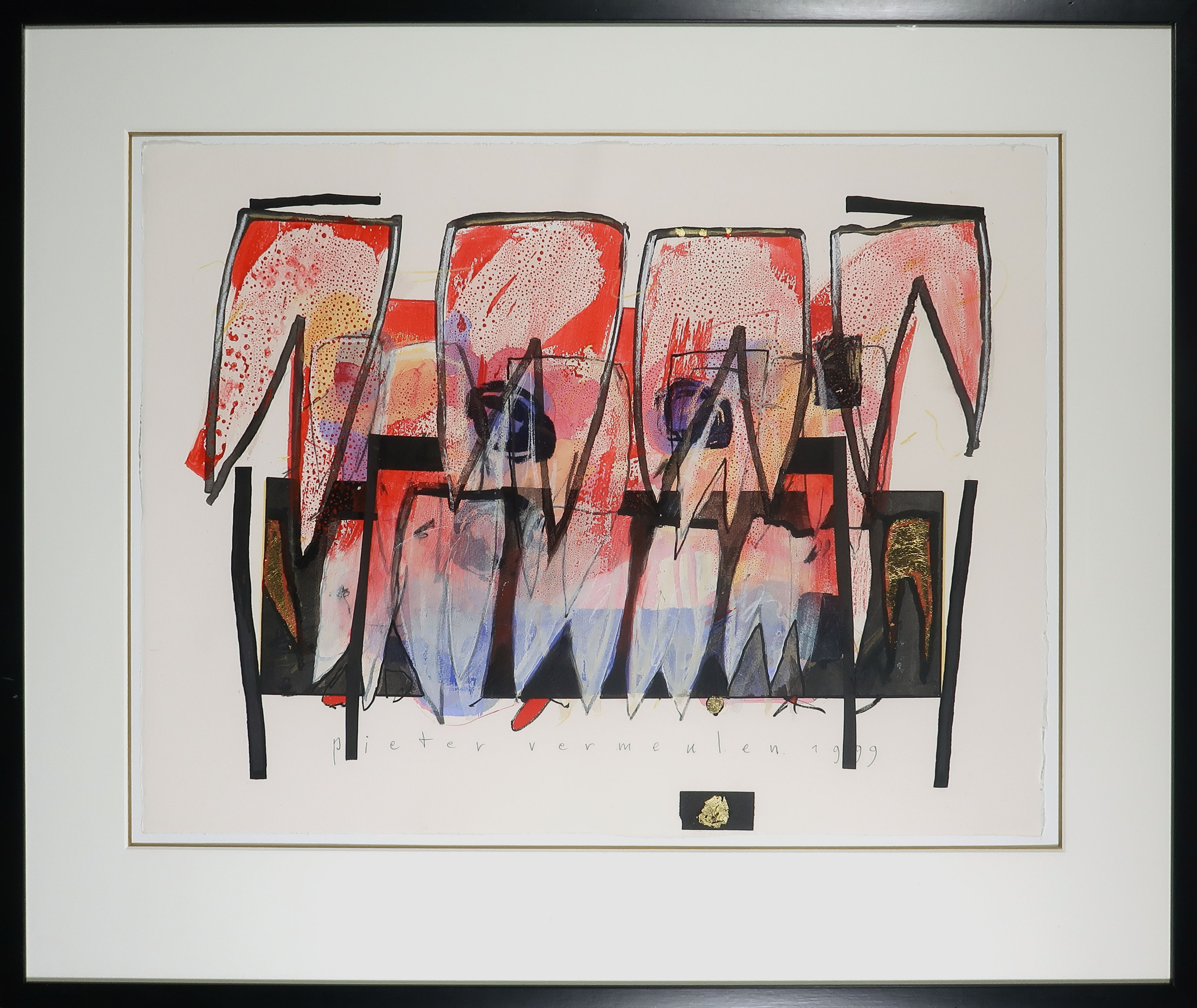 Pieter Vermeulen - Gemengde techniek op papier, Zonder titel - Ingelijst verkocht voor € 1!