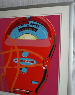 Niet of onleesbaar gesigneerd - GROTE ingelijste zeefdruk , Parkeermeter – gesigneerd – nr. 27 van 50 ex. kopen? Bied vanaf 1!