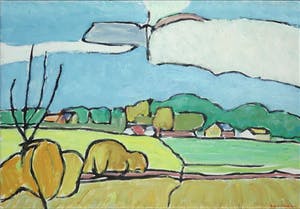 Paul Overhaus - Olieverf op doek, Ardens landschap met koolzaad II - Ingelijst kopen? Bied vanaf 80!