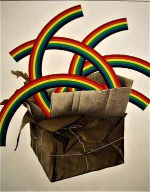 Patrick Hughes - Vermaard "op-Art" graficus - Grote zeefdruk "registered Rainbows" gesigneerd verkocht voor € 10!