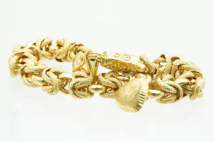 79 - Zware 20 krt geel-gouden open Konings schakel armband -met grote harthanger kopen? Bied vanaf 1560!